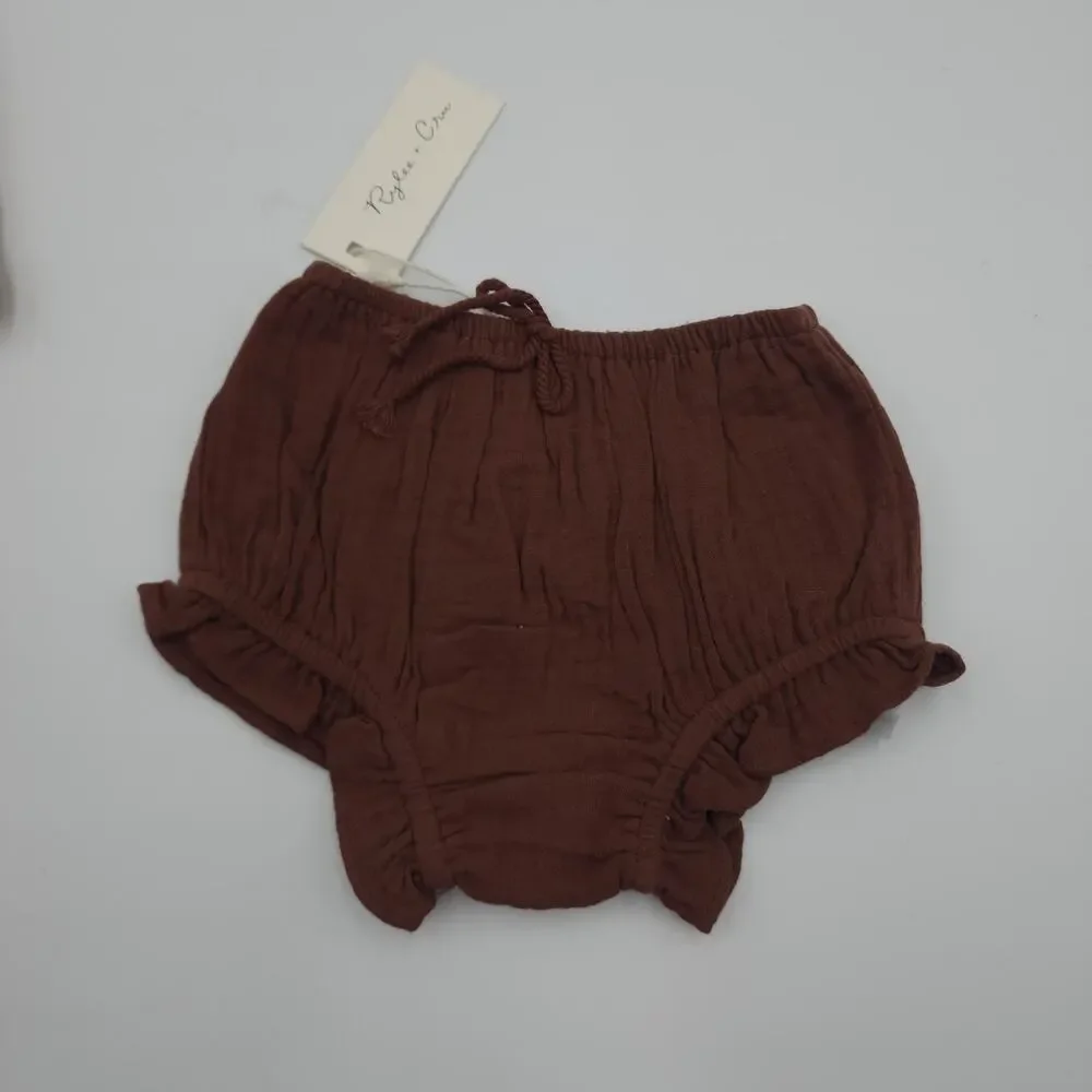 Rylee + Cru Knit Triangle Mustard and Cotton Bloomers Brown Shorts